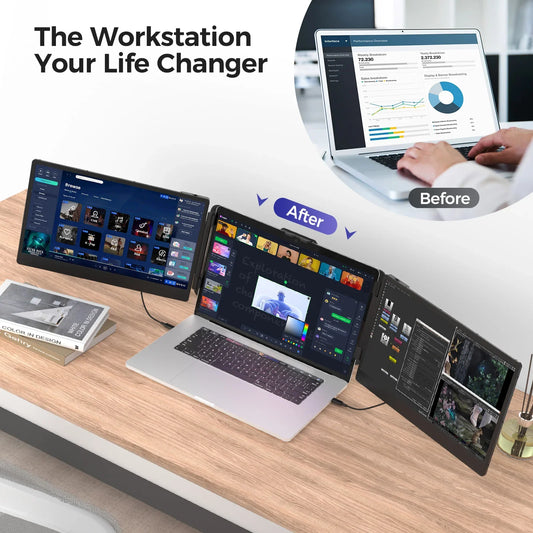 14-Inch Portable IPS Monitor for Laptop Extension - 1920x1080 Dual Display with Type-C Connectivity