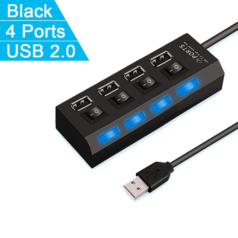 High-Speed USB 2.0 Hub with 4/7 Ports & LED Switch