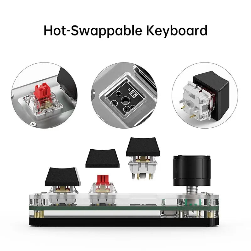 3-Key Programmable Macropad – RGB, Knob, Red Switch