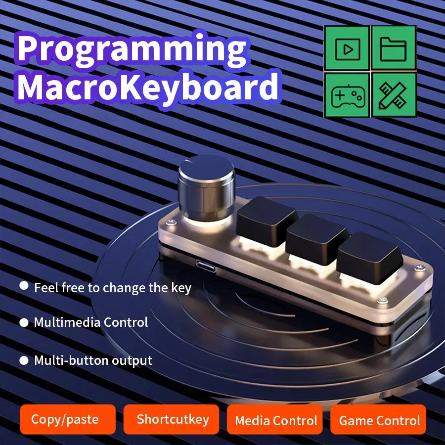 3-Key Programmable Macropad – RGB, Knob, Red Switch