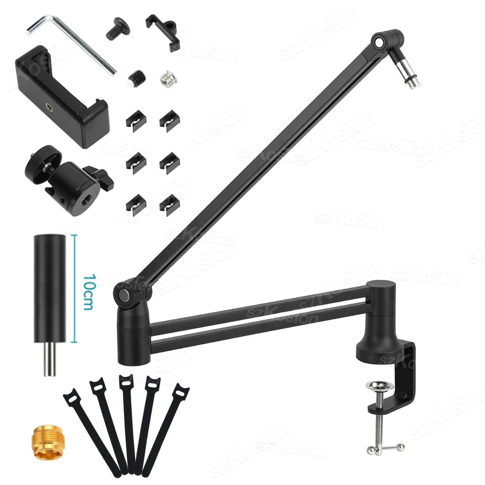 Low Profile Mic Arm – Adjustable Boom Stand with Cable Management & Riser