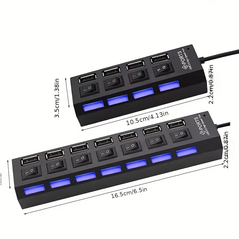 High-Speed USB 2.0 Hub with 4/7 Ports & LED Switch