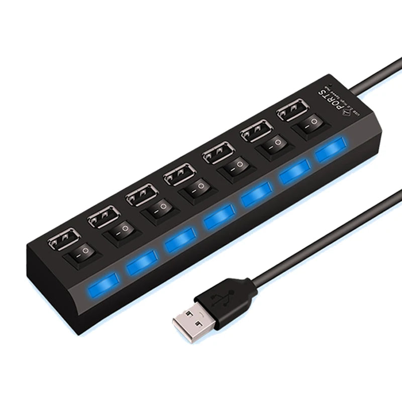High-Speed USB 2.0 Hub with 4/7 Ports & LED Switch