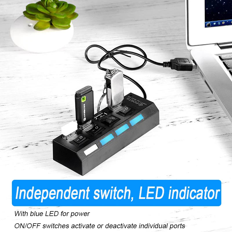 High-Speed USB 2.0 Hub with 4/7 Ports & LED Switch