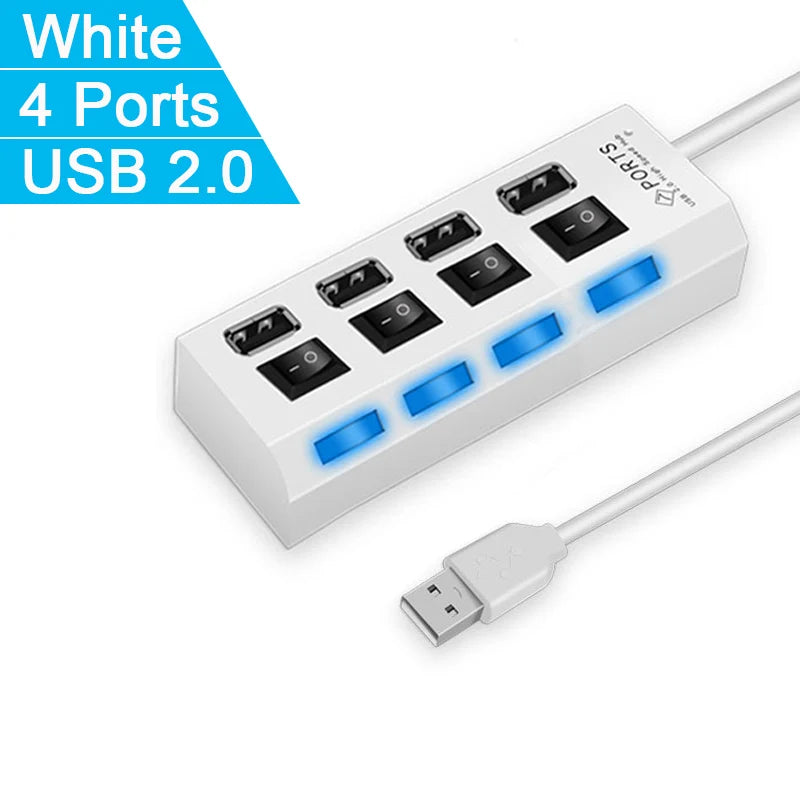 High-Speed USB 2.0 Hub with 4/7 Ports & LED Switch
