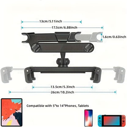 Car Tablet Holder - Headrest Mount Compatible with iPad Air, Mini, and Other 4.7-12.9" Devices