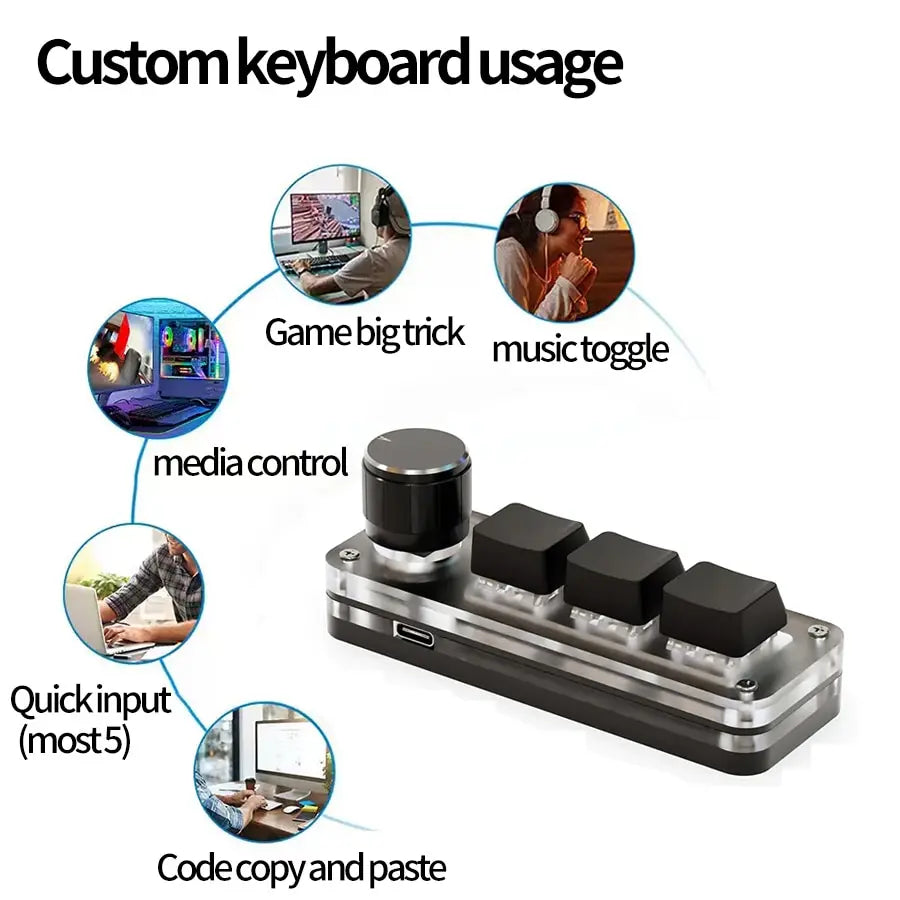 3-Key Programmable Macropad – RGB, Knob, Red Switch