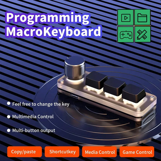 3-Key Programmable Macropad – RGB, Knob, Red Switch