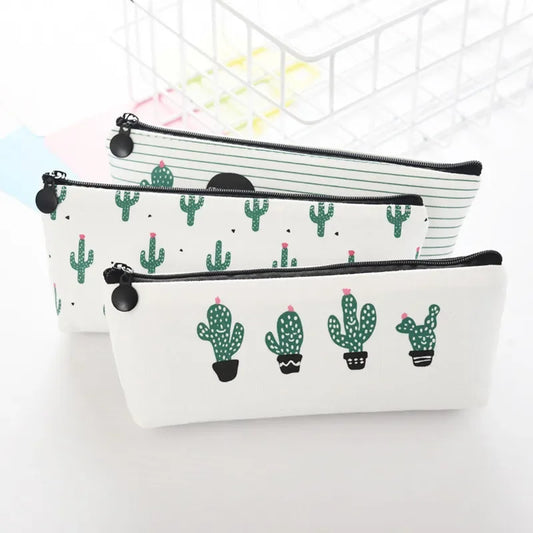 Fabric Canvas Cactus Pencil Case Cute School Pen Case Novelty Stationery Office