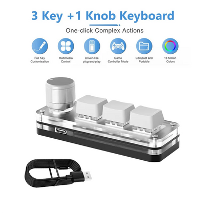 3-Key Programmable Macropad – RGB, Knob, Red Switch