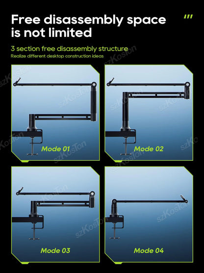 Low Profile Mic Arm – Adjustable Boom Stand with Cable Management & Riser