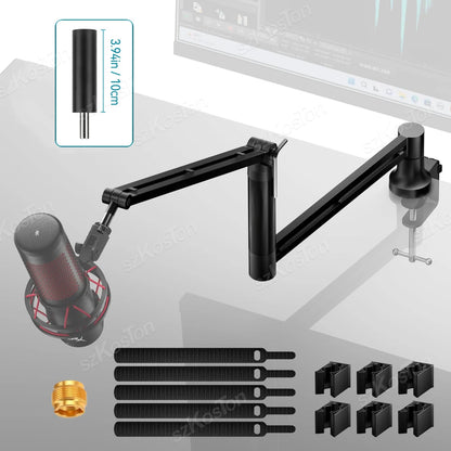 Low Profile Mic Arm – Adjustable Boom Stand with Cable Management & Riser