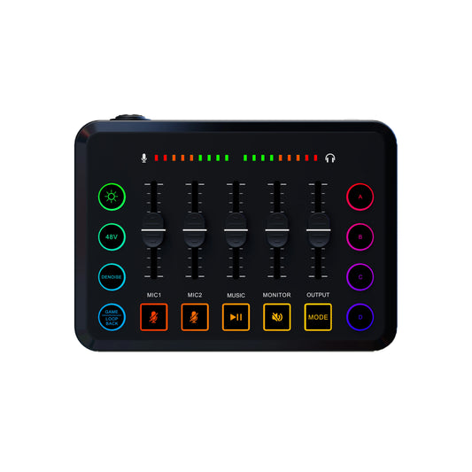 5-Channel RGB Gaming Audio Mixer with XLR Microphone Interface for Live Streaming and Podcasting