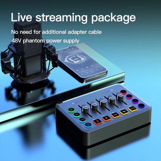5-Channel RGB Gaming Audio Mixer with XLR Microphone Interface for Live Streaming and Podcasting