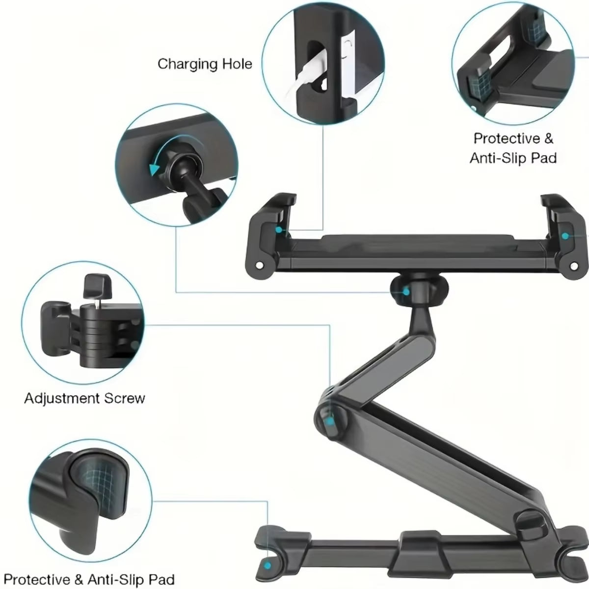 Car Tablet Holder - Headrest Mount Compatible with iPad Air, Mini, and Other 4.7-12.9" Devices