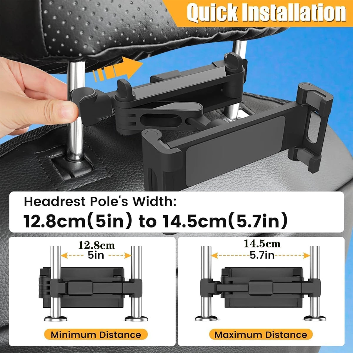 Car Tablet Holder - Headrest Mount Compatible with iPad Air, Mini, and Other 4.7-12.9" Devices